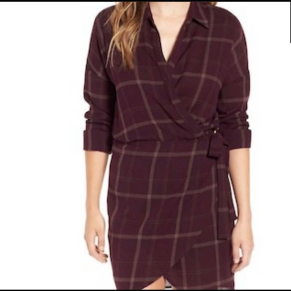 ASTR Rue Plaid Plum Wrap dress